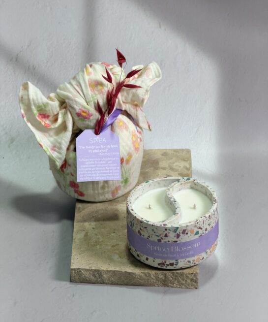 spring blossom-luxury αρωματικό κερί σόγιας με υφασμάτινη συσκευασία -limited edition