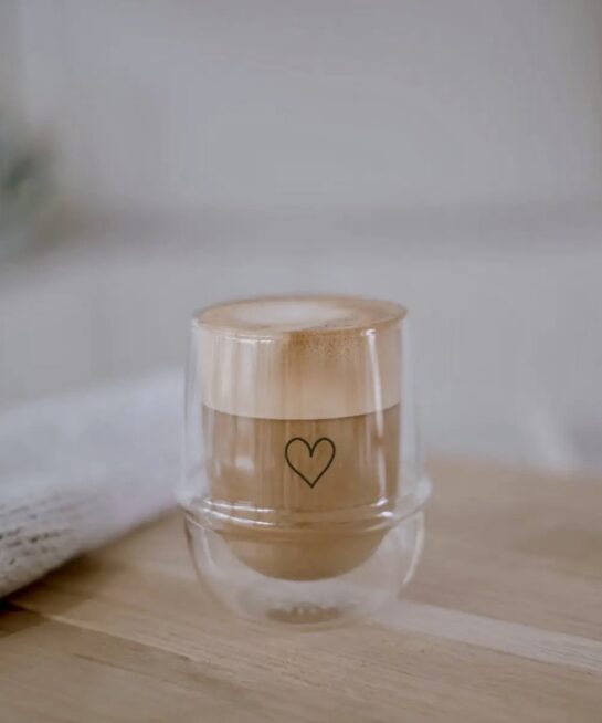 ποτήρι διπλού τοιχώματος 220ml με καρδιά- γυάλινο για freddo espresso , cappuccino & latte